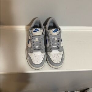 Nike Dunk Low Kids 5.5Y Gray/White with Royal Blue Swoosh – Lightly Worn